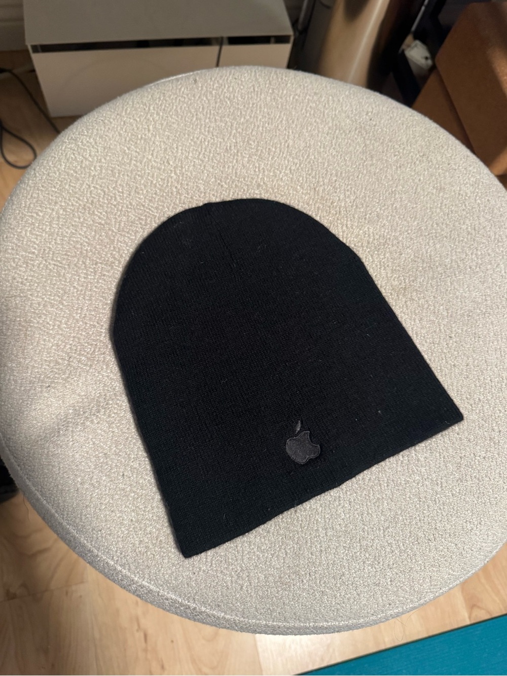 Apple Black Ribbed Knit Beanie with Subtle Logo